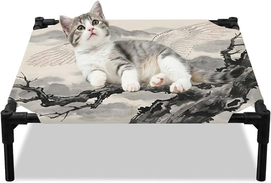Outdoor Elevated Dog Bed for Small Dogs, Cute Eagle Breathable Cooling Raised Dog Cot for Indoor/Outdoor, Natural Mountain Tree Branches Animals Rustic Waterproof Elevated Pet Beds, S 20 x 20 in