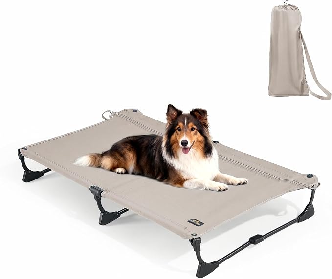 Upgraded Non-Slip Daisy Cot, Large Foldable Elevated Dog Bed, Portable Raised Outdoor Folding Dog Cot for Camping/Home, Chew Proof Waterproof Heavy Duty Up to 160 Lbs, Brown, 43"x27"
