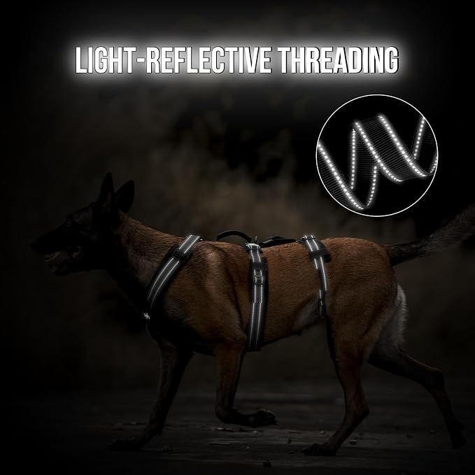 OneTigris Dog Harness No Pull Adjustable Tactical Harness with Soft Padding | Y-Shaped Reflective High-tensile Nylon, 1 Handle, 3 D-rings Easy Walk Dog Harness for Medium Large Dogs Easy on/off Tactical