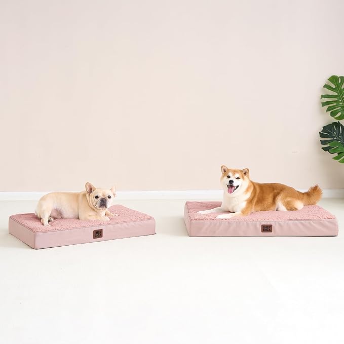 EHEYCIGA Orthopedic Dog Bed Large with Removable Washable Cover, 35IN Pink | Egg Crate Foam Support, Durable Oxford fabric, Non-Slip Bottom, Machine Washable, Soft Waterproof Plush Pet Bed Mat For Crate