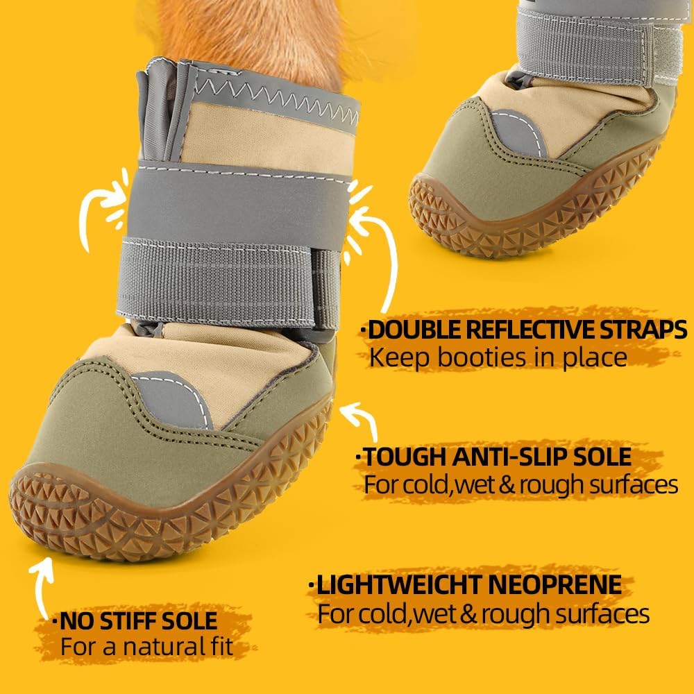 Dog Shoes for Large Dogs, Medium Dog Boots & Paw Protectors for Hardwood Floors, Outdoor Dog Booties for Hot Pavement Winter Snow Hiking, Waterproof Dog Shoes with Reflective Strips Size 6