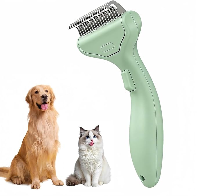 Undercoat Rake for Dogs & Cats, Deshedding Brush for Long haired Pets,Dog Brush for Shedding with Release Button,Best Cat Undercoat Brush&Deshedding Tool for Grooming (Off-White)