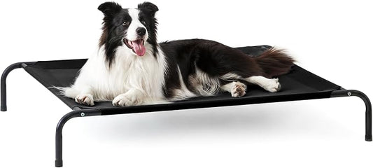 Love's cabin Elevated Cooling Dog Bed for Large Dogs, Portable Indoor & Outdoor Raised Pet Dog Cat Cot, Durable Summer Frame with Breathable Mesh, Black, 48 inches