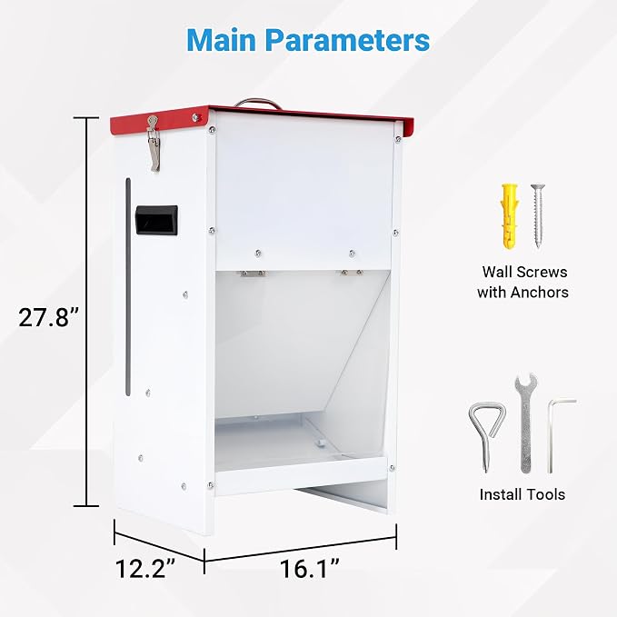 Automatic Dog Feeder - 50LBS Capacity Auto Gravity Dispenser | Powder Coated Dog Feeder, Waterproof for Indoor & Outdoor Use, 16.1"L x 12.2"W x 27.8"H, Red and White