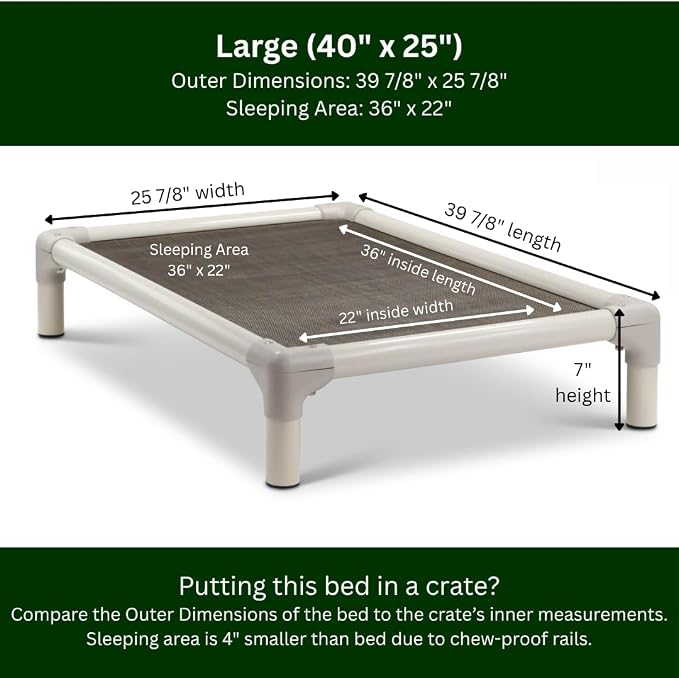 Kuranda Chewproof Elevated Dog Bed – 40" x 25" - Sunsure Textilene - Sierra
