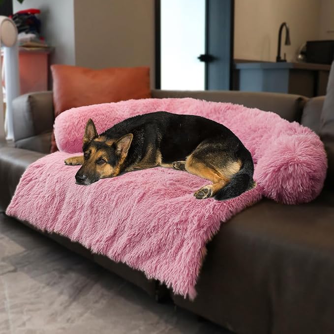 Luxurious Calming Dogs/Cats Bed Mats, Dog Pad Washable Removable Couch Cover, Plush Long Fur Mat for Pets, Waterproof Lining, Perfect for Small, Medium and Large Dogs and Cats (Pink, 53"x39")