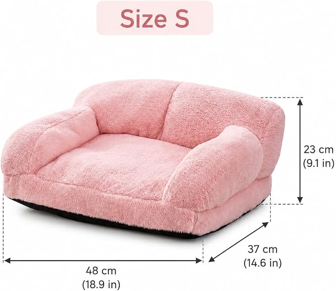 Pink Cat Couch Bed, Washable Plush Sofa for Cats and Small Dogs Pink(18.9 x 14.6 x 9.1 in)