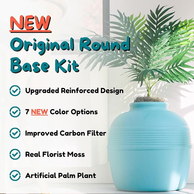 Good Pet Stuff Original Hidden Litter Box Planter, Decorative Cat Litter Enclosure with Carbon Filter, Artificial Palm Plant, Upgraded Design, Easy to Clean, Base Kit, Caribbean Blue