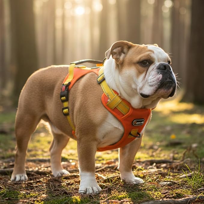 Tactical Dog Harness for Large Medium Dogs No Pull Adjustable Pet Vest with Reflective Straps Front & Back Clips Handle for Hiking Walking Hunting– 4 Sizes with or Without Leash (Orange, L)