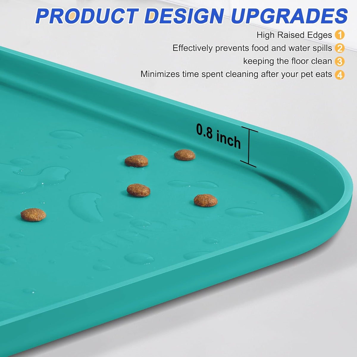 Silicone Pet Feeding Mat with Raised Edge for Food and Water, Dog Bowl Mats, Cat Bowls Placemat with High Lip for Floor Waterproof, Rubber Tray for Cats and Dogs 22 x 14 x0.8 Dark Turquoise