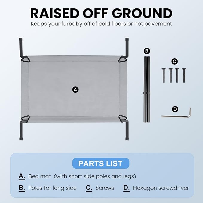 Elevated Dog Bed, Cooling Raised Pet Cot with Chew Proof Mesh Fabric and Steel Frame, Portable Dog Cot Bed with No-Slip Rubber Feet, 42 in