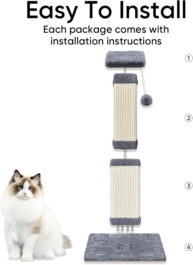 Cat Scratching Post, 32 Inch Cat Scratching Posts for Large Cats, Scratching Posts for Indoor Cats Adults, Cat Scratch Post with Nature Sisal, Light Gray
