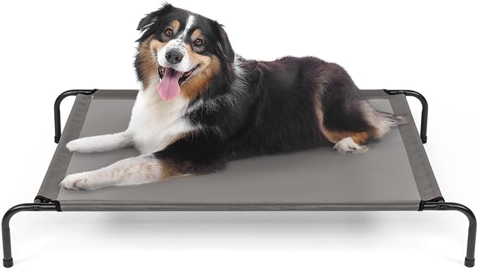 Raised Dog Bed for Large Dogs, Elevated Dog Bed, Portable Cooling Pet Cot with Breathable & Washable Mesh, Indoor & Outdoor Pet Hammock with Skid-Resistant Feet