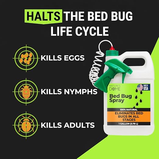Nature's Dome Bed Bug Spray 1 Gallon | Natural Mite Killer Destroys Eggs for Indoor Use | Eco-Friendly Bed Bug Killer Spray for Flies | Long-Lasting Protection | Safe for Pets and Kids