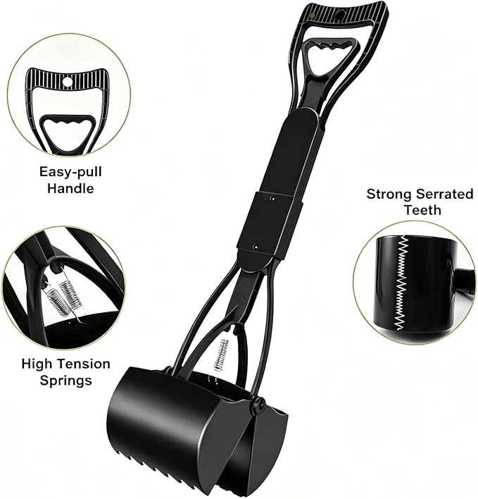 32'' Portable Pooper Scooper, Heavy Duty Dog Poop Pick Up Tool for Medium & Large Dogs, Clean Waste Tool for Yard, Lawns & Grass, Black | Medium & Large Dogs, Yard & Lawn Use, 81 cm Length, Waste Cleanup Tool, Black