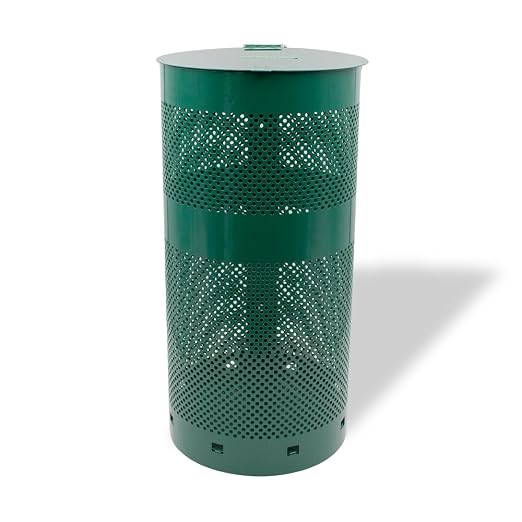 ZERO WASTE USA - Aluminum Outdoor Trash Can, 10 Gallon, Gloss Green | Rust-proof 10-gallon aluminum outdoor trash can, post or wall mount, built-in liner clamps, weather-resistant lid