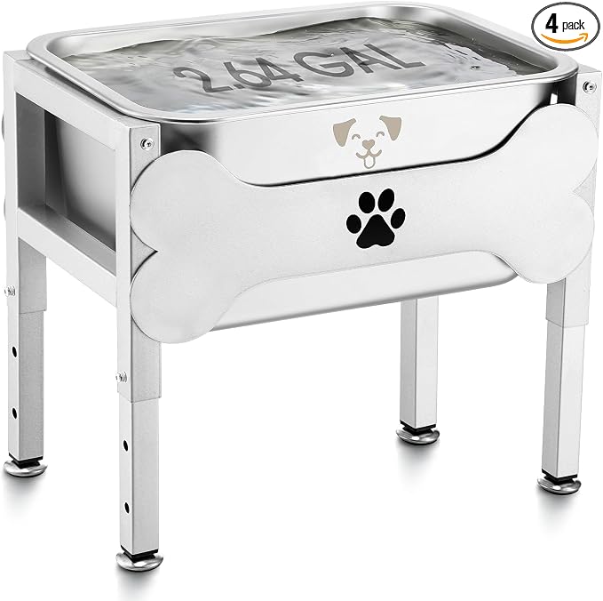 Mimorou 2.64 Gal Elevated Large Dog Water Bowl Raised Stainless Steel Bowl Stand Large Breed with Height Adjustable 7.8-12.5" Non-Slip Dog Feeding Station for Pressure Relief Indoor Outdoor(White)