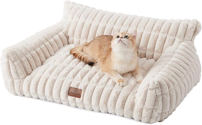 Joydeco Cat Couch for Pets, 24 inch Plush Pet Sofa, Cat Bed for Indoor Cats with Removable Washable Cover, Supportive Pet Sofa, Cream