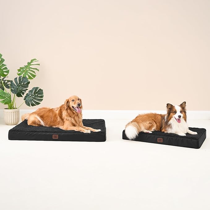 EHEYCIGA Orthopedic Dog Bed Large with Removable Washable Cover, 47IN Black | Egg Crate Foam Support, Durable Oxford fabric, Non-Slip Bottom, Machine Washable, Soft Waterproof Plush Pet Bed Mat For Crate