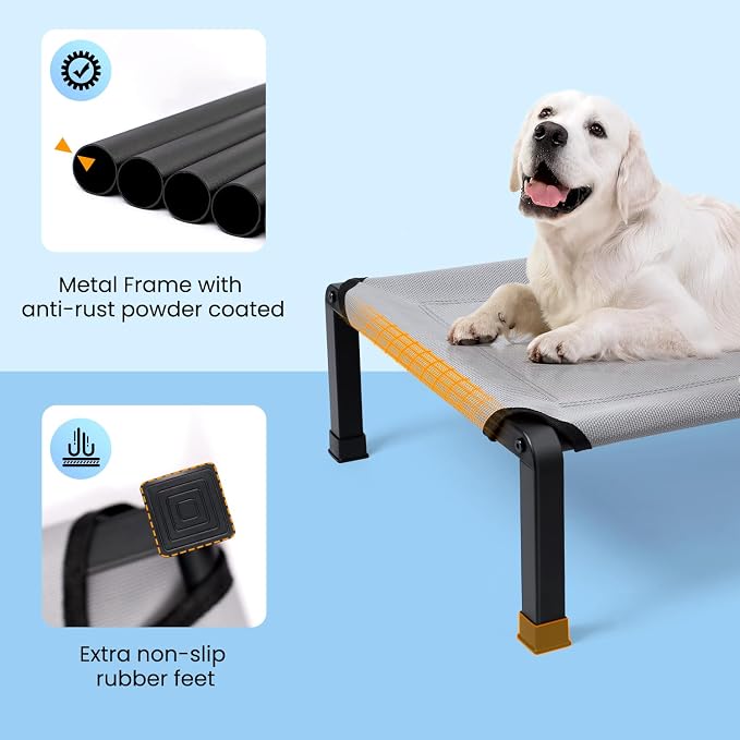 Elevated Dog Bed, Cooling Raised Pet Cot with Chew Proof Mesh Fabric and Steel Frame, Portable Dog Cot Bed with No-Slip Rubber Feet, 60 in