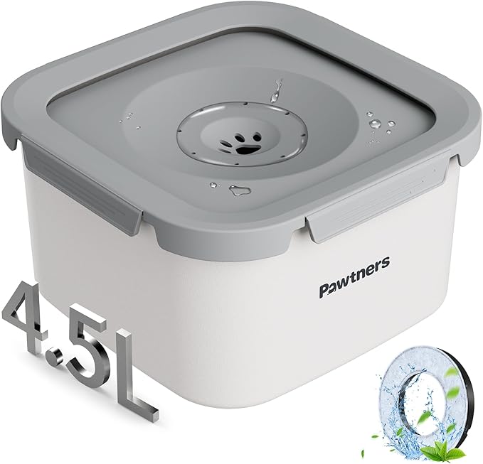 Pawtners Dog Water Bowl No Spill, 152oz/4.5L Stainless Steel Dog Floating Bowl, Slow Water Bowl for Dog with Filter, Non-Slip Base, No Splash Water Bowl for Medium Large Messy Drinkers White