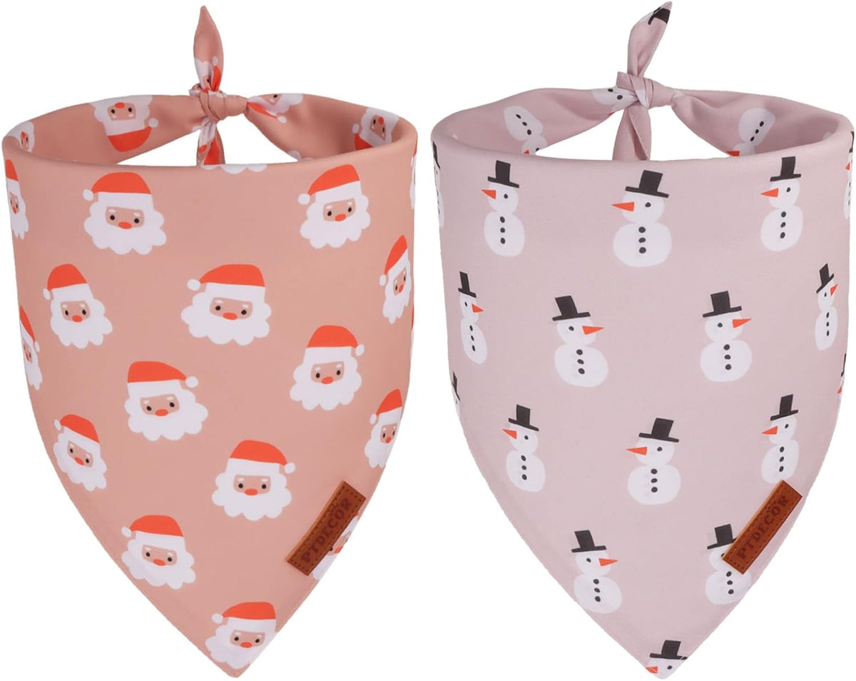 PTDECOR Christmas Dog Bandana, Santa and Snowman Design Reversible Holiday Pet Scarf, Premium Durable Fabric, Triangle Christmas Bandanas for Medium Large Dogs Pets (Large)