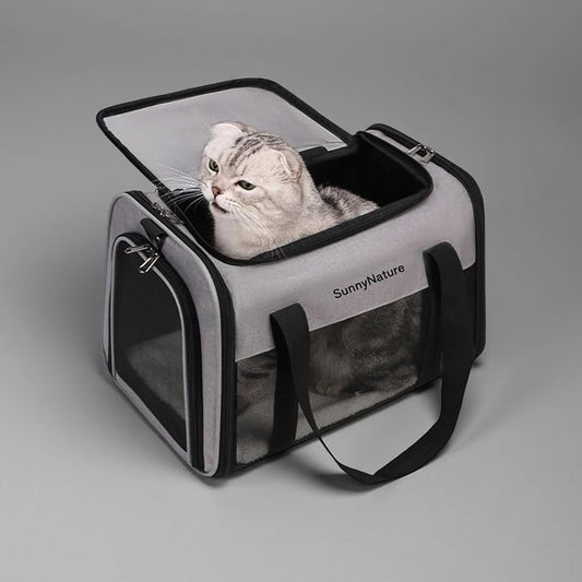 TSA Airline Approved Pet Carrier Bag, Soft Sided Collapsible Cat Dog Travel Carrier, Portable Breathable Puppy Kitten Carry Bag Outdoor Flight Car Travel (17x11x11 Grey)