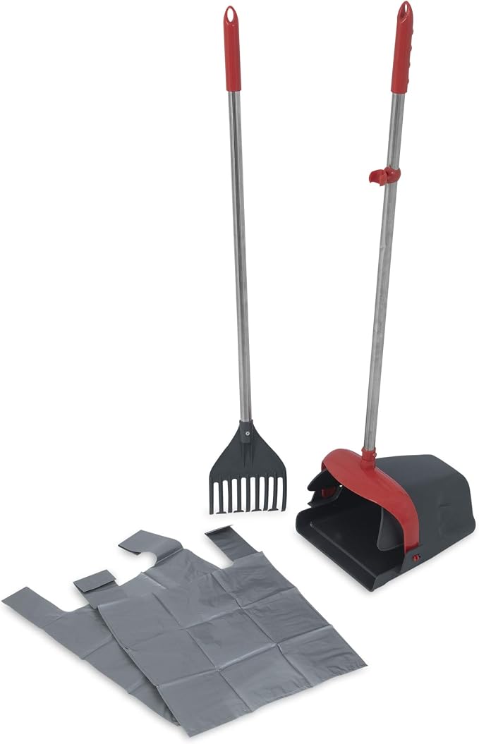 Petmate 71078 Clean Response Swivel Bin and Rake Solid Handle for Pets, Jumbo