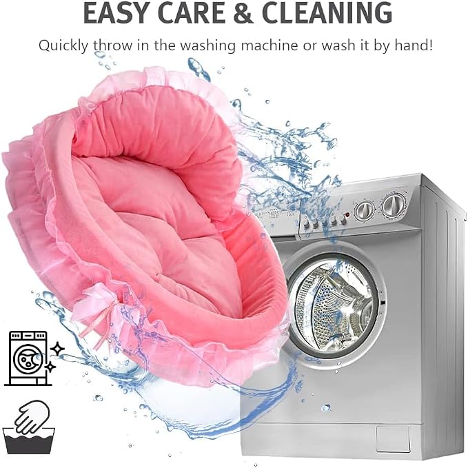 Pink Dog Bed Washable Princess Cat Couch Soft Plush Pet Sofa Nest Mat Snuggle Kitten Puppy Cave Beds Cute Cozy Kitten Doggy Kennel Cushion Small Medium Dogs Cats Sleeping Pad (L, Pink)