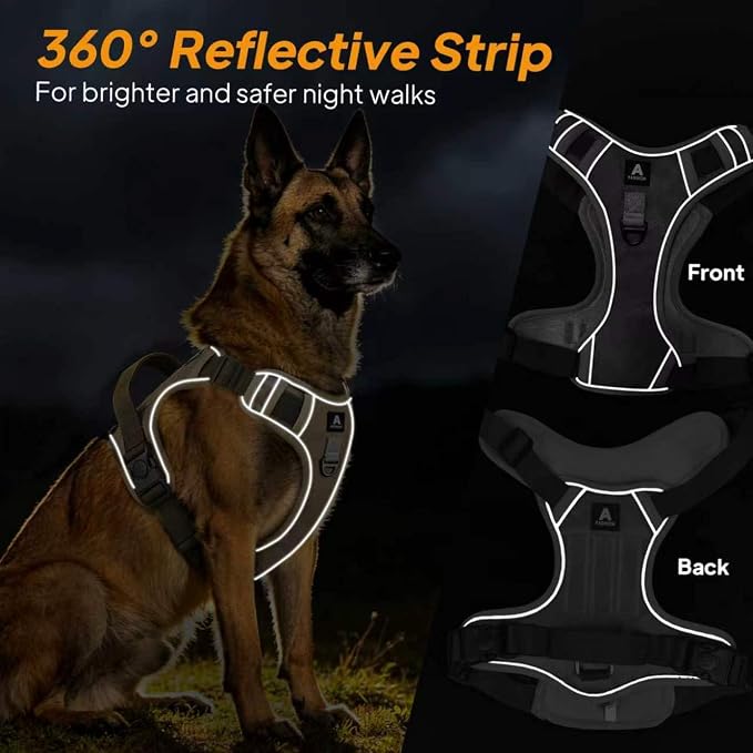 Twoear No Pull Dog Harness for Large Dog, Lightweight Tactical Dog Harness | Top Handle, Reflective, Breathable, Easy Buckles, Dual Clips, Easy to Put on & Take Off, Dog Vest for Walking Hiking Training
