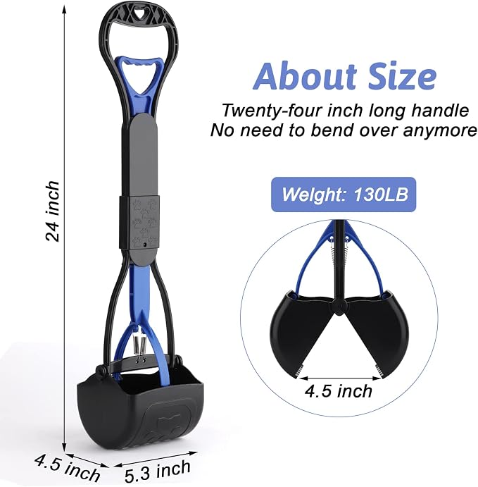 Non-Breakable Pooper Scooper for Dogs and Cats with Long Handle High Strength Material and Durable Spring for Easy Grass and Gravel Pick Up