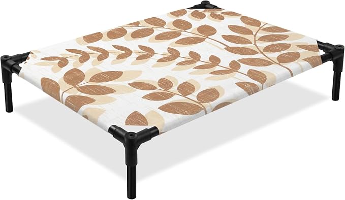 Outdoor Elevated Dog Bed for Large Dogs, Brown Leaves Breathable Cooling Raised Dog Cot for Indoor/Outdoor, Summer Farmhouse Botanical Leaf Branch Waterproof Elevated Pet Beds, L 28 x 22 in