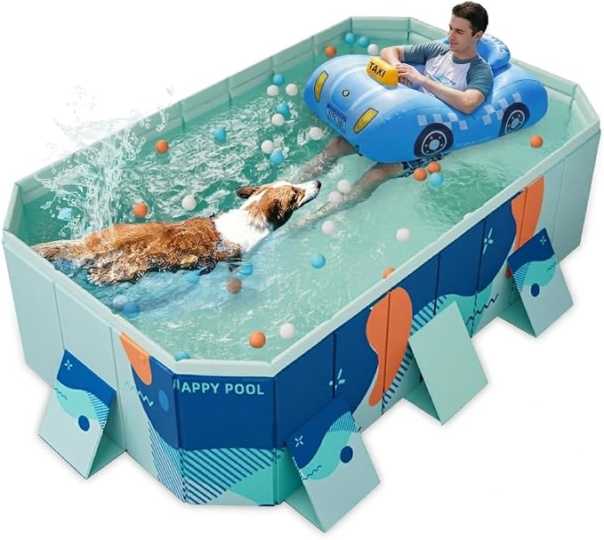 102" Foldable Dog Bathing Pool, Non-Inflatable Collapsible Pet Bath Tub for Large Dogs, 4-Layer PVC, Non-Slip Base, Quick Drain, Portable Outdoor Dog Washing Station