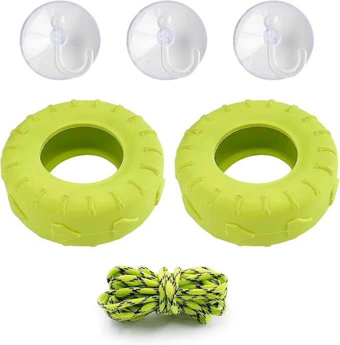 2 PCS Tree Frog Toy Tire Swing Habitat Miniature with 2 Suction Cup Hook Frog Tank Accessories Terrarium Decor Climbing Swing Reptile Amphibian Crustacean Climbing Toy