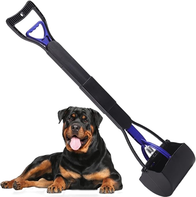 32'' Pooper Scooper for Large Small Dogs Heavy Duty, Long Handle Poop Scoop for Yard, Grass, Gravel, Dog Poop Grabber with High Strength Material and Durable Spring(Blue)