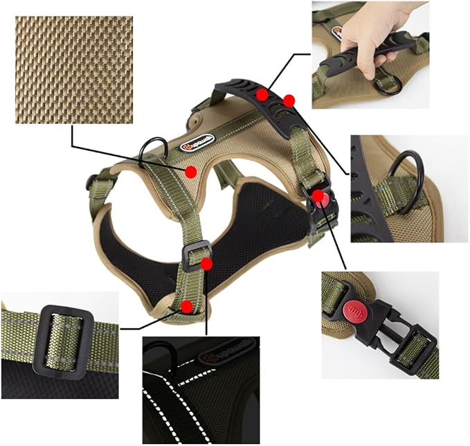Tactical Dog Harness for Large Medium Dogs No Pull Adjustable Pet Vest with Reflective Straps Front & Back Clips Handle for Hiking Walking Hunting– 4 Sizes with or Without Leash (Orange, L)