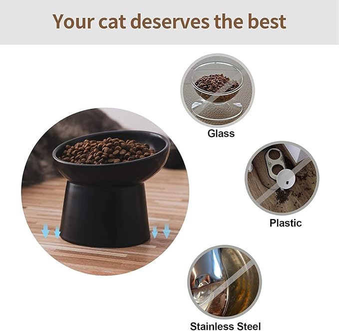 Elevated Cat Bowls, 15° Tilted Ceramic Raised Cat Food and Water Bowl Set, Whisker-Friendly Porcelain Pet Feeder Dishes for Indoor Cats and Small Dogs,Black & White Mixed,5.2 Inch,4 Pack