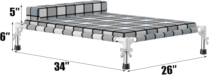 Elevated Dog Bed with Cushion & Bolster, Raised Dog Beds with Pillow & Mat | Cooling Lifted Large Indoor Outdoor Portable Lifted Pet Cot Stainless Steel Frame Indoor Outside Breathable Hammock Beds
