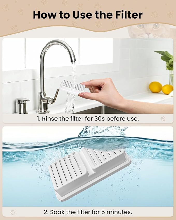 Replacement Filter for Cat Water Fountain - 6 Packs Pet Water Bowl Filters - 6 Filters & 6 Sponges Set for Stainless Steel Cats/Dog Water Dispenser - Activated Carbon & Foam Filtered Refill
