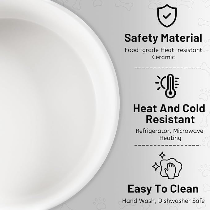 Ceramic Dog Bowls Replacement Set of 2, Compatible with Medium Elevated Stand, 60 oz Heavyweight Food-Grade Feeding Bowls for Small & Medium Dogs, Microwave & Dishwasher Safe (White, 7.6 Cups)