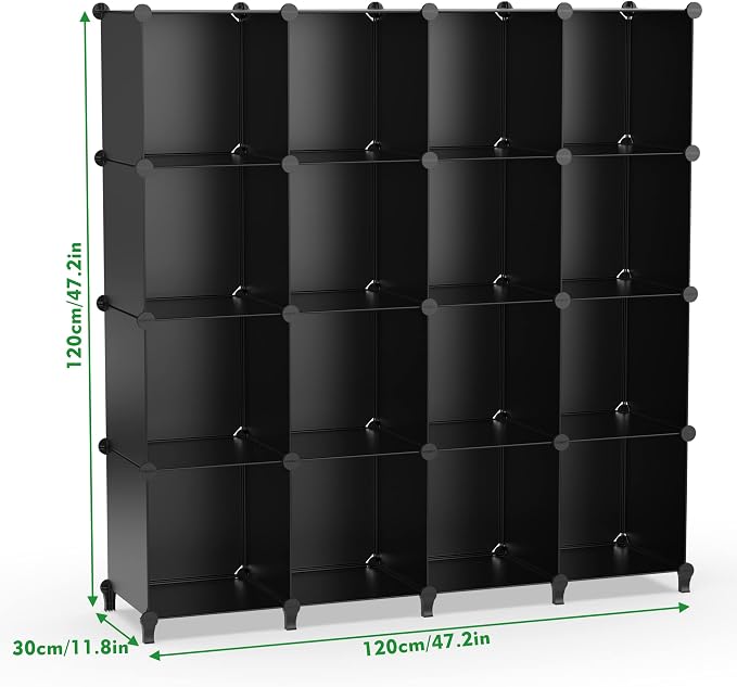 HOMIDEC Closet Organizers and Storage, 16 Cube Storage Organizer, Closet Organizer Bookshelf Cubes Shelves for Clothes, Bedroom, Kids Room, Bathroom, Wardrobe, Garment Racks, Black | Closet Organizer Bookshelf Storege Cubes Shelves for Bedroom, Kids Ro...