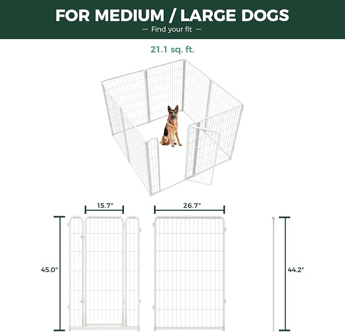 FXW Homeplus Indoor Dog Playpen with Washable Pee Pad, 45" H, 8 Panels | Calm Indoor Play Area, Super Absorbent Pad for Easy Cleanup, for Large Dogs, Patented