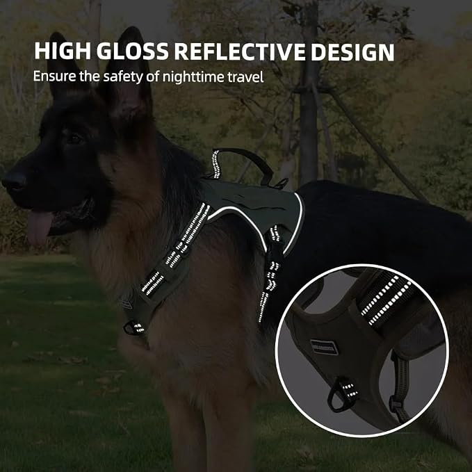 Tactical Dog Harness with Leash for Large Dogs, No Pull Adjustable Dog Harness, Reflective K9 Working Pet Vest for Walking, Training (Army Green, XL)