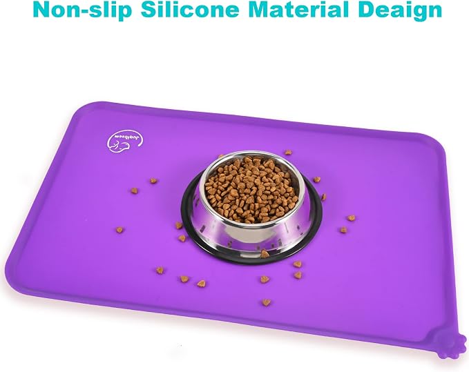 Silicone Waterproof Dog Cat Pet Feeding Mats, Non Slip, Easy Clean Pet Dog Cat Bowl Mats Placemat (18.5" x 11.5") Purple
