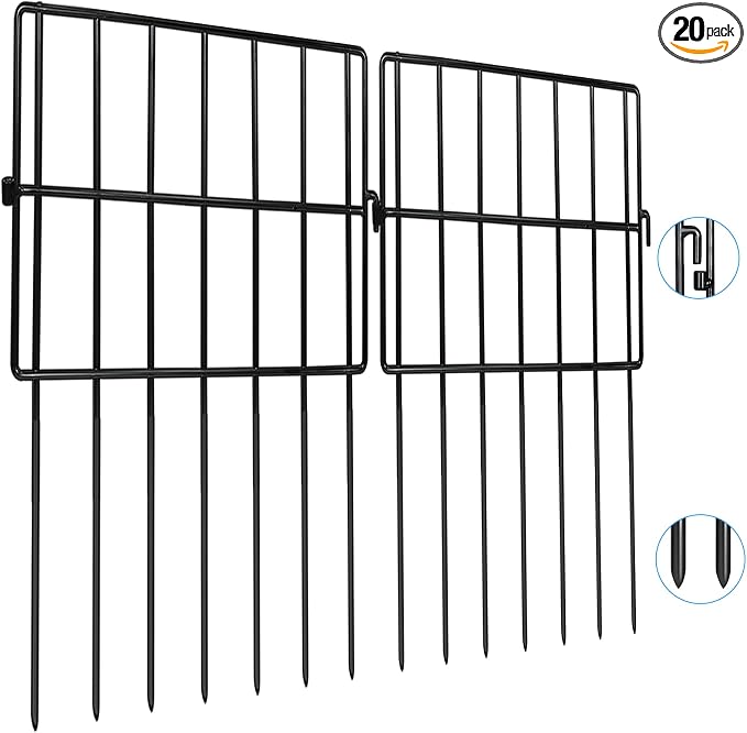 20 Pack Animal Barrier Fences, 1.5" Gap No Digging Garden Fence Panels, Metals Black Deterrent Fence for Dogs Rabbits, Decorative Fence for Outdoor Landscape Patio Total 20 ft(L)×16 in(H)