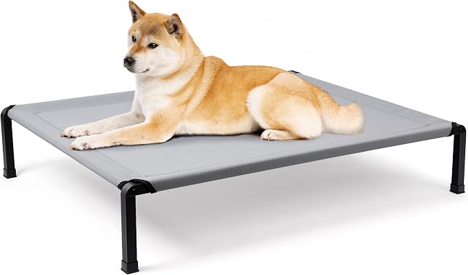 Elevated Dog Bed, Cooling Raised Pet Cot with Chew Proof Mesh Fabric and Steel Frame, Portable Dog Cot Bed with No-Slip Rubber Feet, 42 in