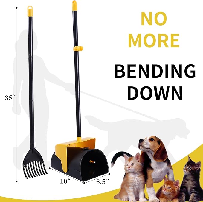 ienjoyed Pooper Scooper Large Swivel Bin & Rake with 160 Waste Bags,Heavy Duty Dog Pooper Scooper with Bag Attachment for Dogs, Long Handle Poop Scooper with Lid for Yard, Grass, Gravel(Yellow)