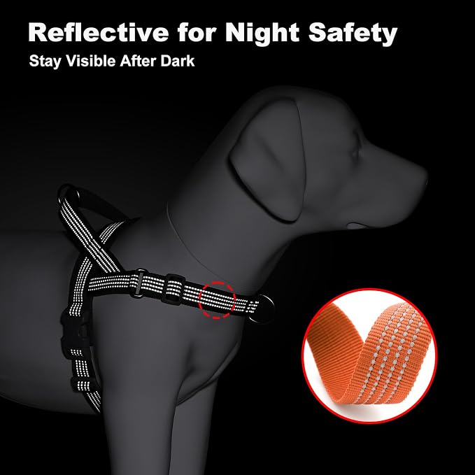 No Pull Dog Harness with Handle, Adjustable Soft Mesh Padded Vest | Reflective Walking Harness with Front Clip for Small Medium Large Dogs, Quick Fit No Escape for Training, Orange, L