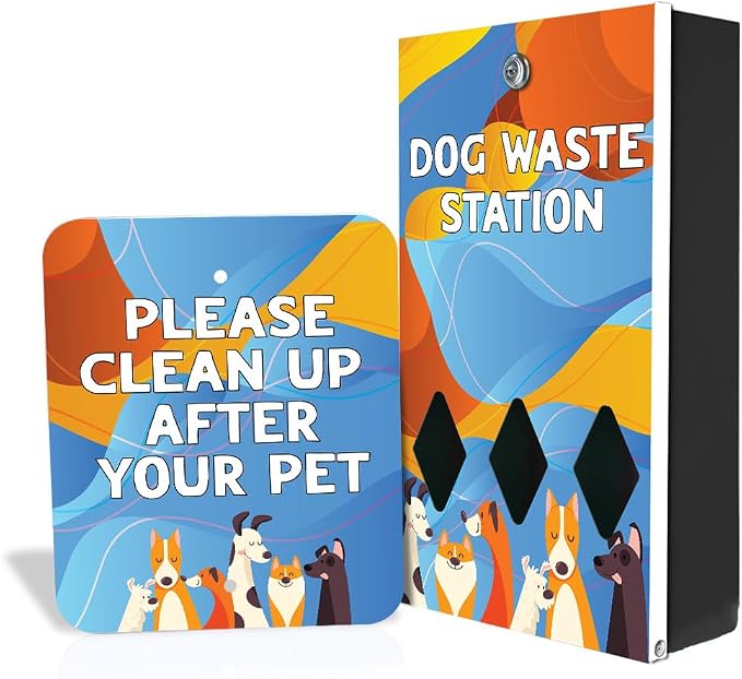 Zero Waste USA - DISPENSE-ART™ Mini Dog Waste Station - Abstract Dogs | UV-printed aluminum bag station with 400 bags, 25% larger dispenser, installs beside existing trash cans, 10-year warranty
