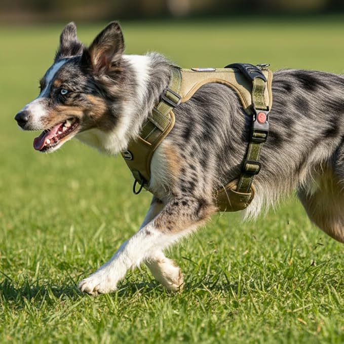 M Size Tactical Dog Harness No Pull Pet Vest Collar with Handle and Reflective Trim, Adjustable Chest Harnesses with Front & Back Leash Clips for Medium Dogs Training Walking Hiking Outdoors
